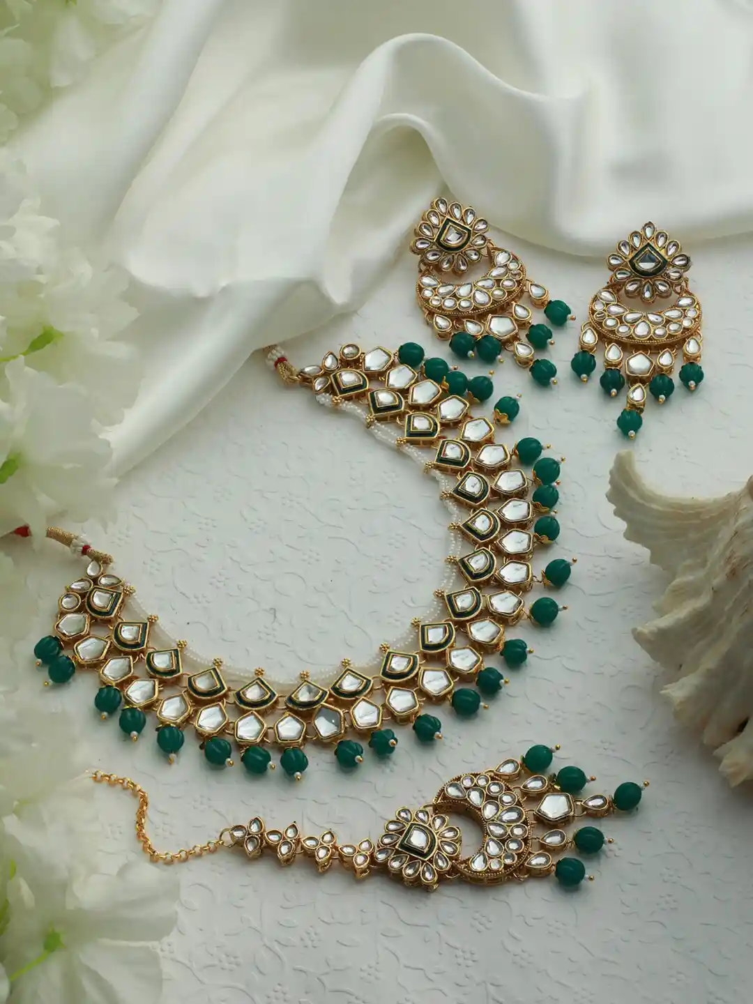 Kundan Emerald Green Green Jewellery Set Priyaasi Women Gold