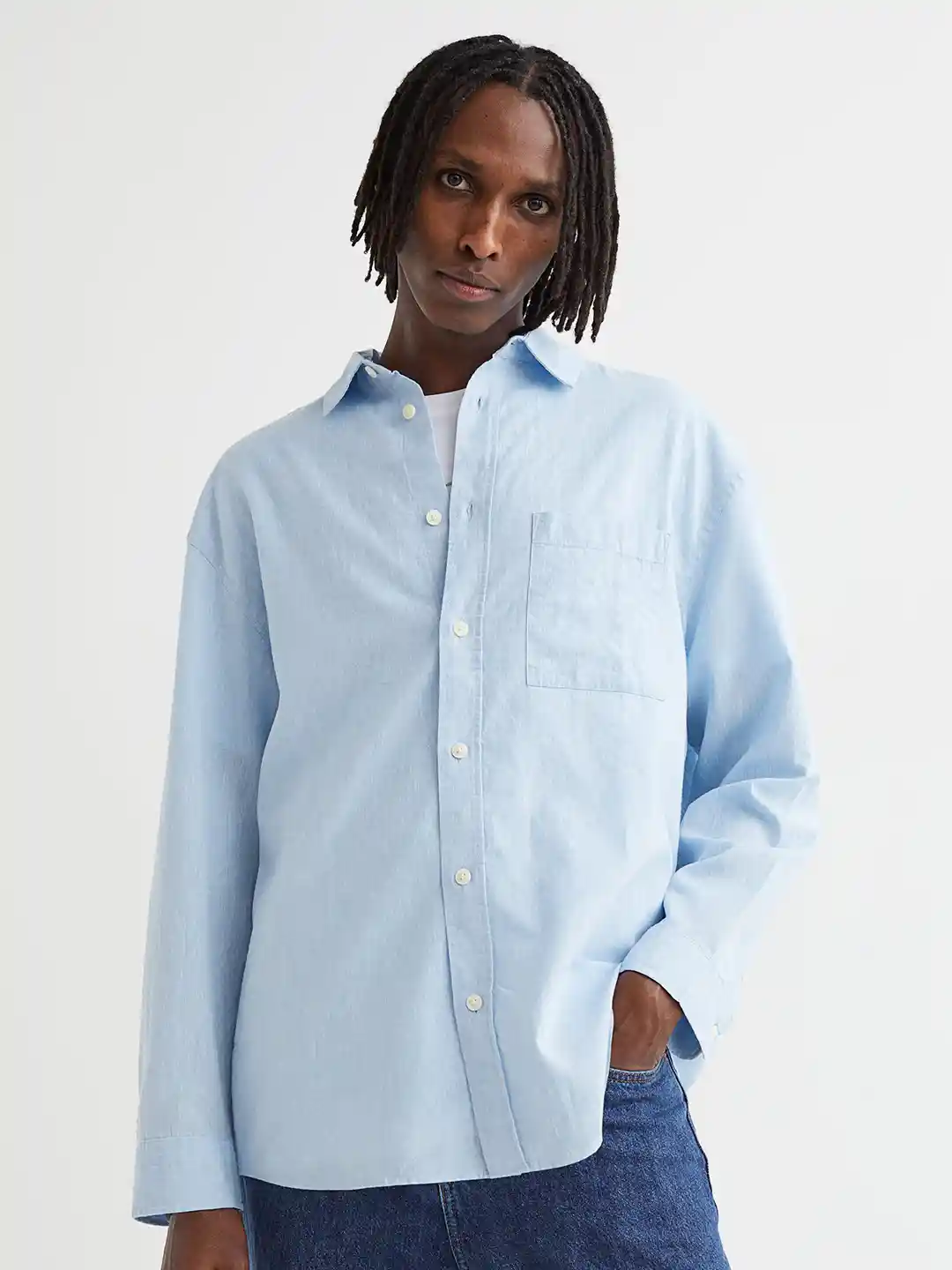 Buy H&M Men Blue Relaxed Fit Linen-Blend Shirt Shirts for Men