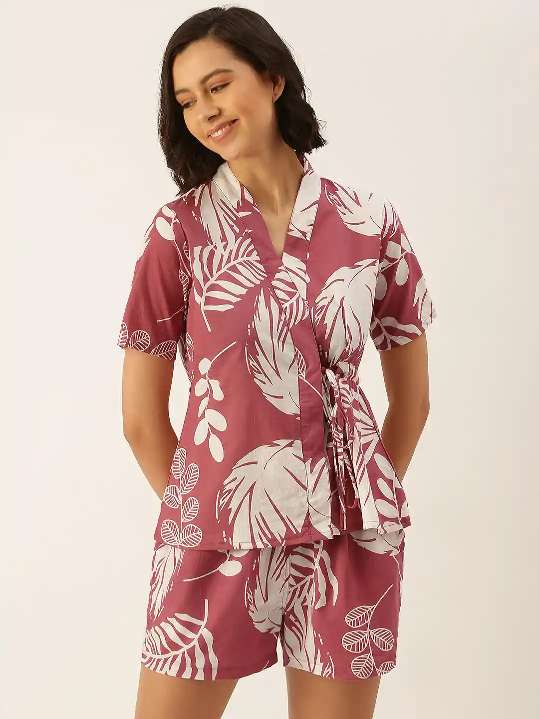 Buy SANSKRUTIHOMES Women Pink White Pure Cotton Printed Shorts