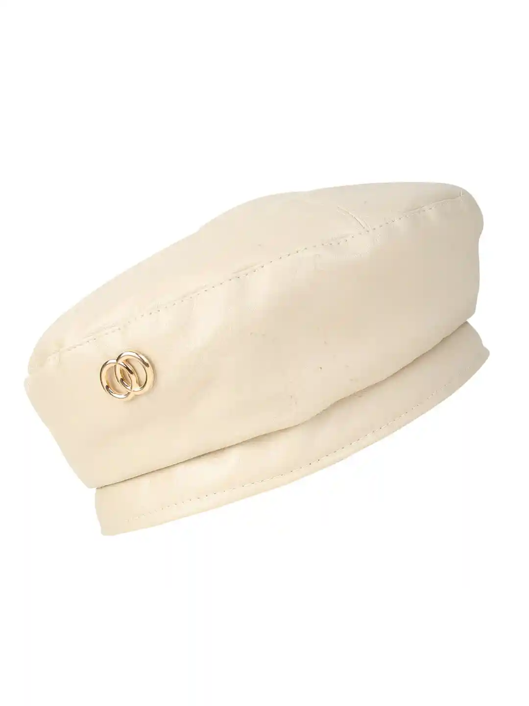 iSWEVEN Unisex Cream-Coloured Gold-Toned Ascot Beret French Cap