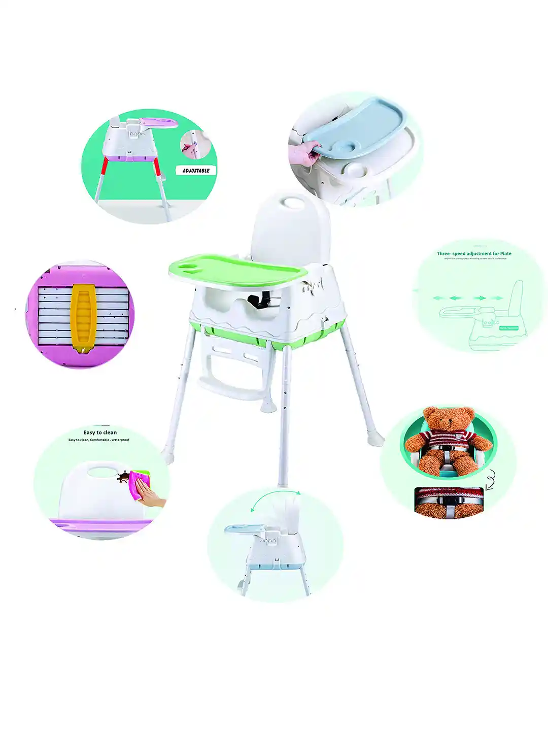 Buy SYGA Kids White Green Feeding High Chair with Wheel High