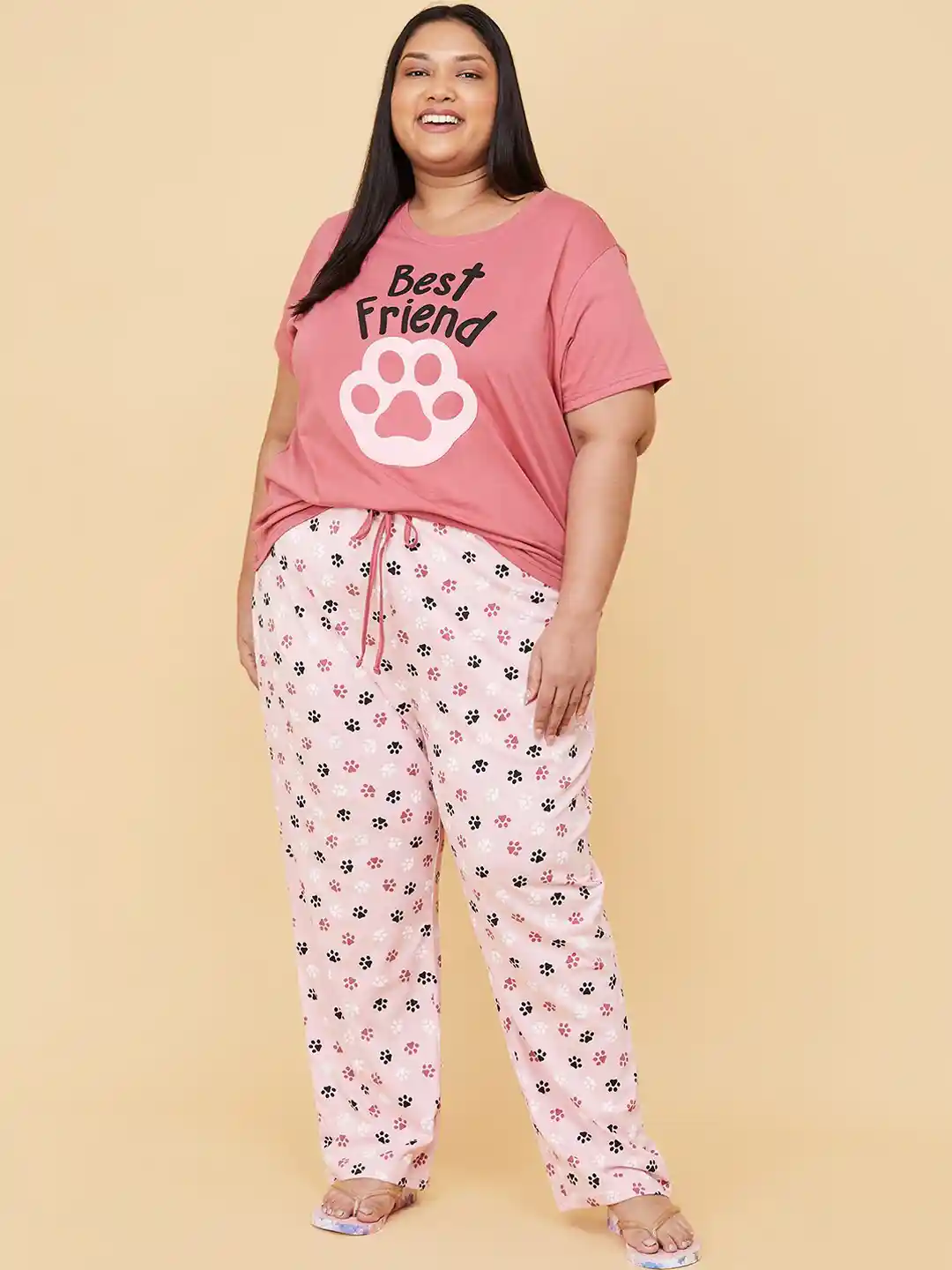 Cotton Large Size Nightwear Max Women Plus Size Pink Printed Pure