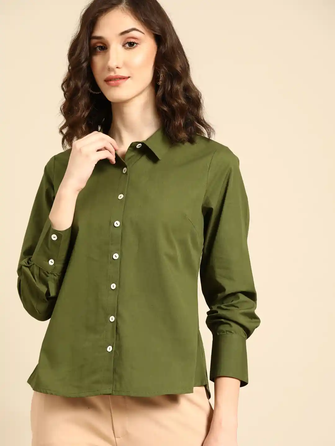 Casual Shirt Olive Green Dress Shirt Womens Roadster Women Olive Green  Casual Shirt - Main Image