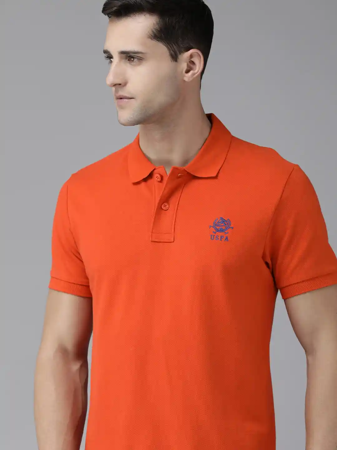 Buy U S Polo Assn Men Orange Polo Collar Pure Cotton T-shirt
