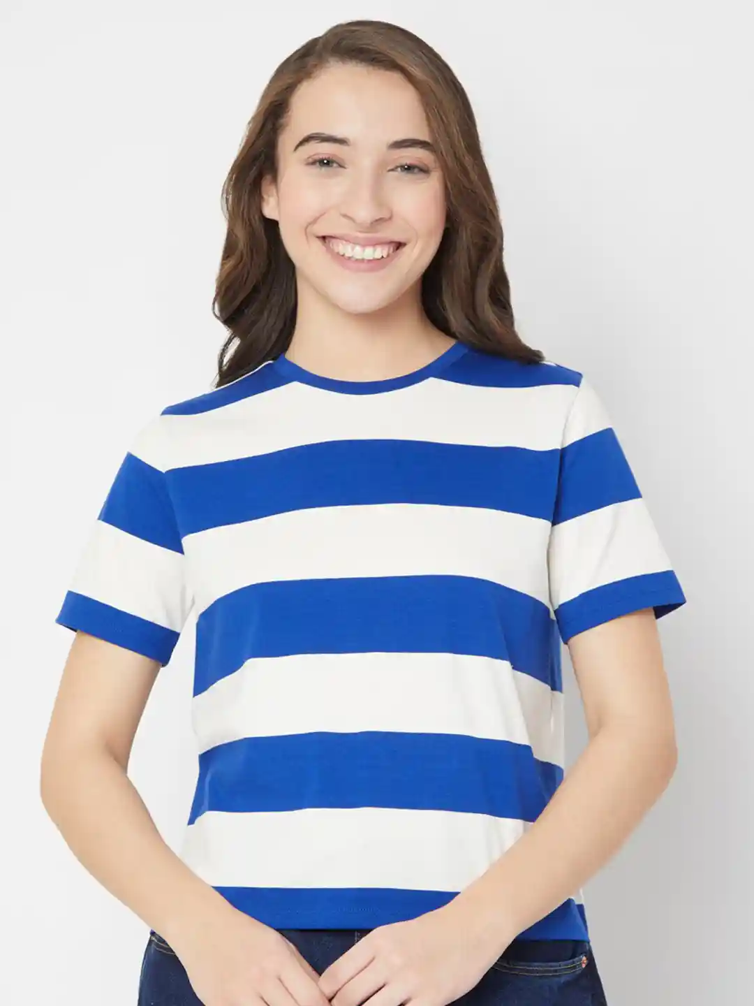 Buy Vero Moda Women Blue White Striped Regular T-shirt Tshirts