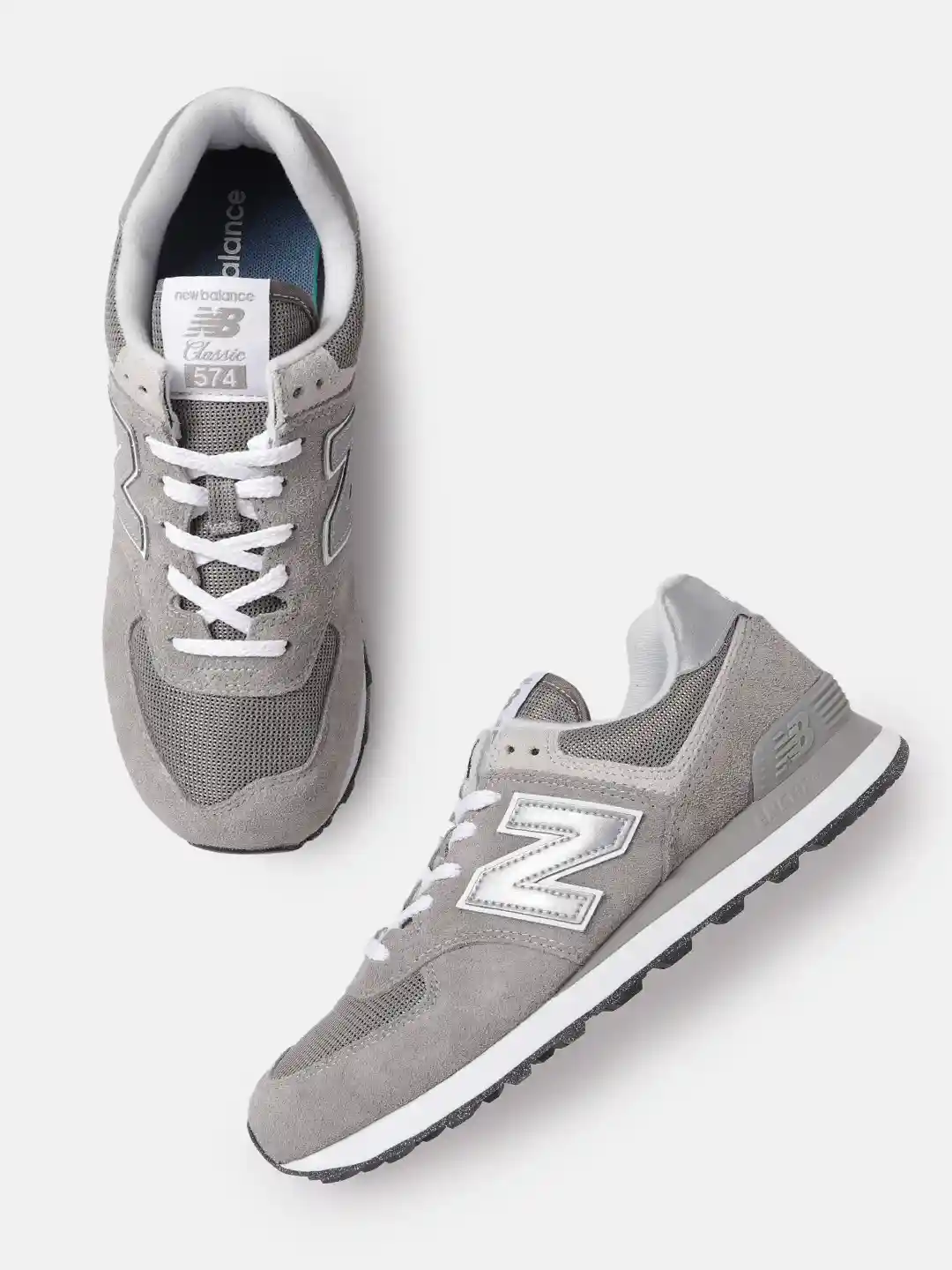 New Balance Men 574 Grey Silver-Toned Woven Design Suede Sneakers