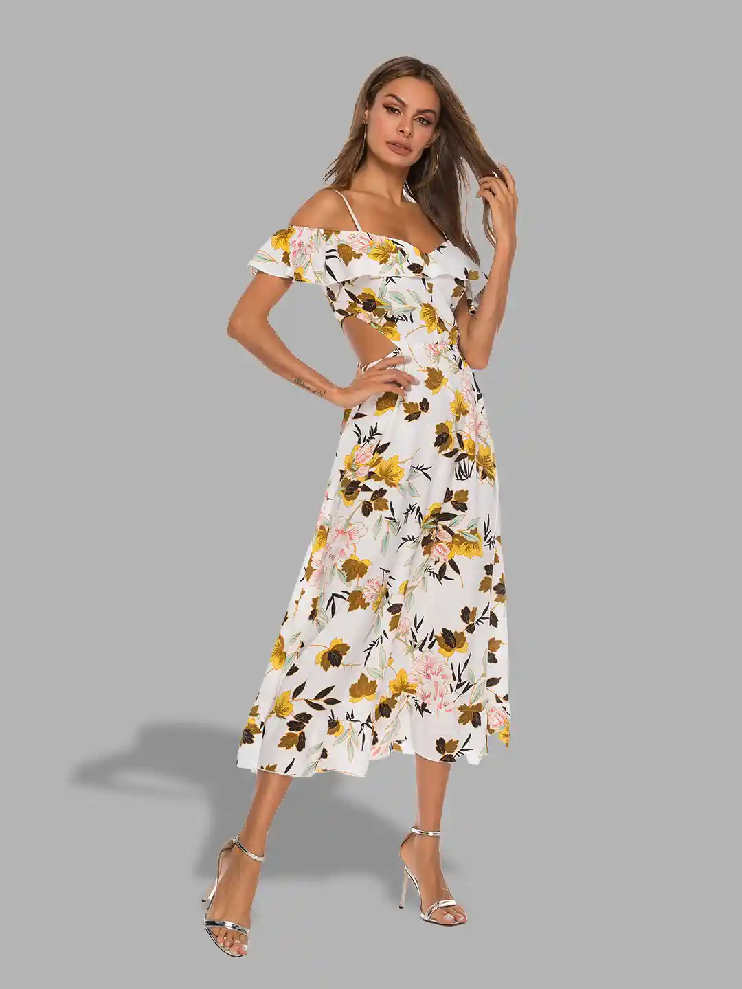Buy JC Collection White Yellow Floral Fit Flare Dress