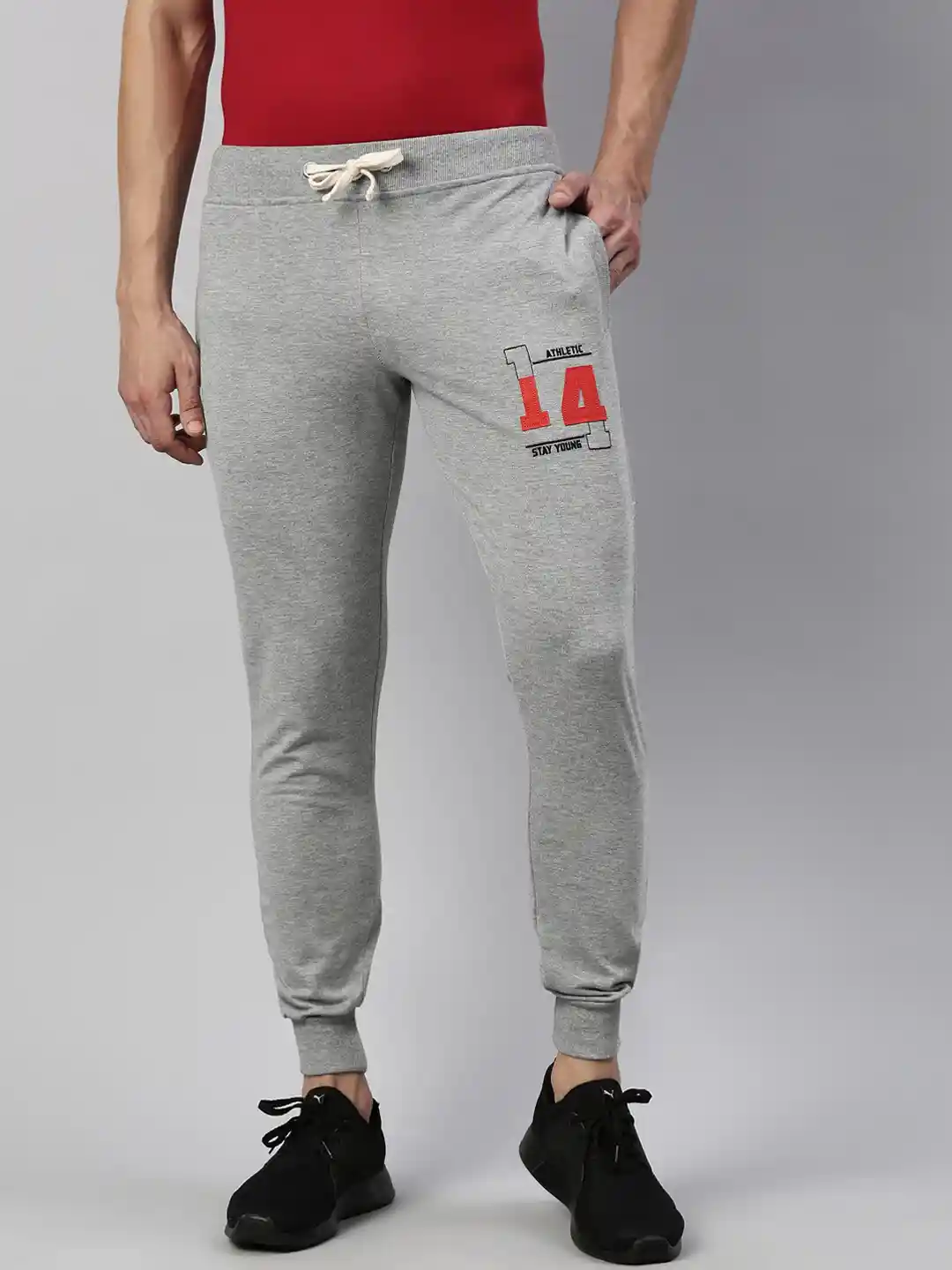 Buy Joven Men Grey-Melange Solid Slim Fit Joggers Track Pants