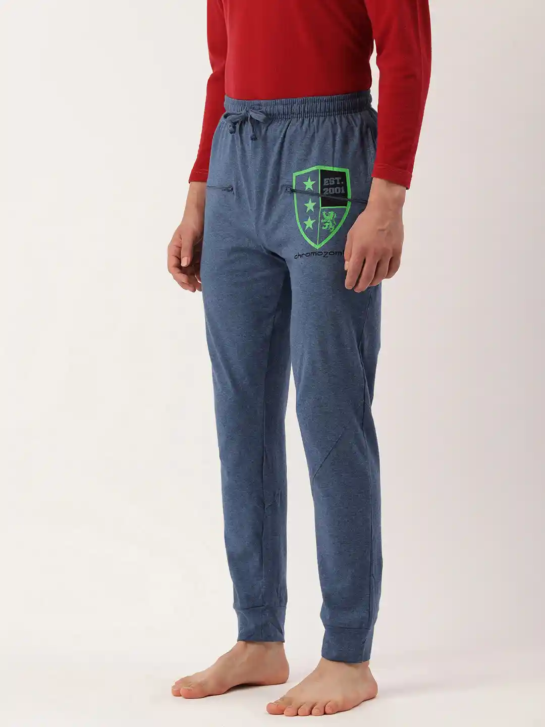 Buy Chromozome Men Pure Cotton Printed Detail Lounge Track Pants