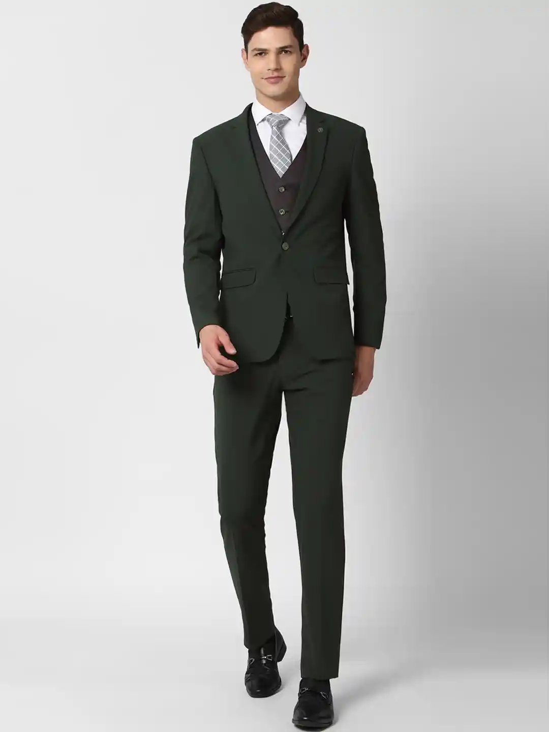 Buy Peter England Elite Men Green Solid Slim-Fit Single-Breasted