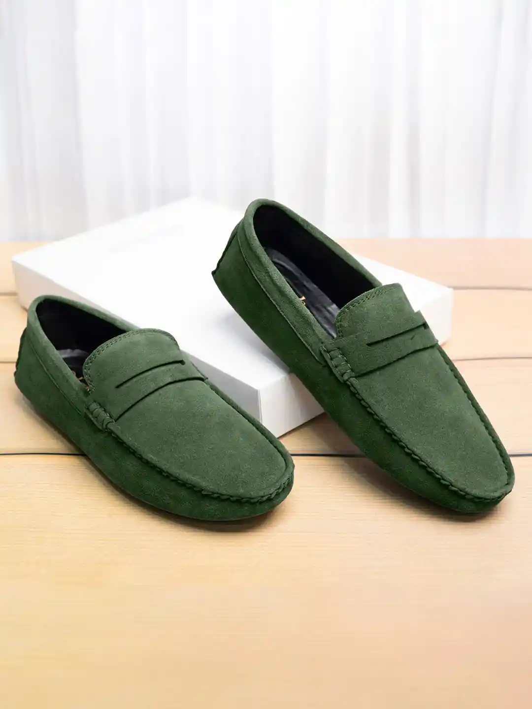 LOUIS STITCH Men Seaweed Green Italian Suede Leather Driving Loafers