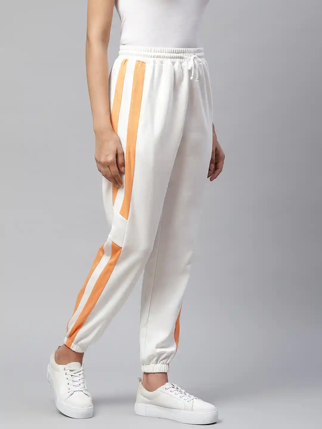 Buy Laabha Women Off-White Orange Side Stripe Design Joggers