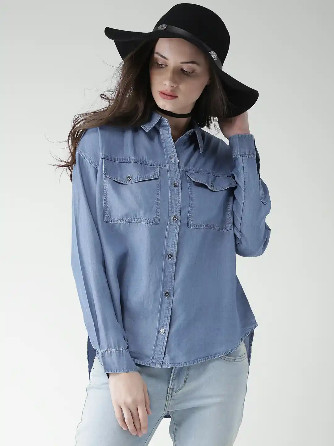 Buy FOREVER 21 Women Blue Denim Shirt Shirts for Women 1793544