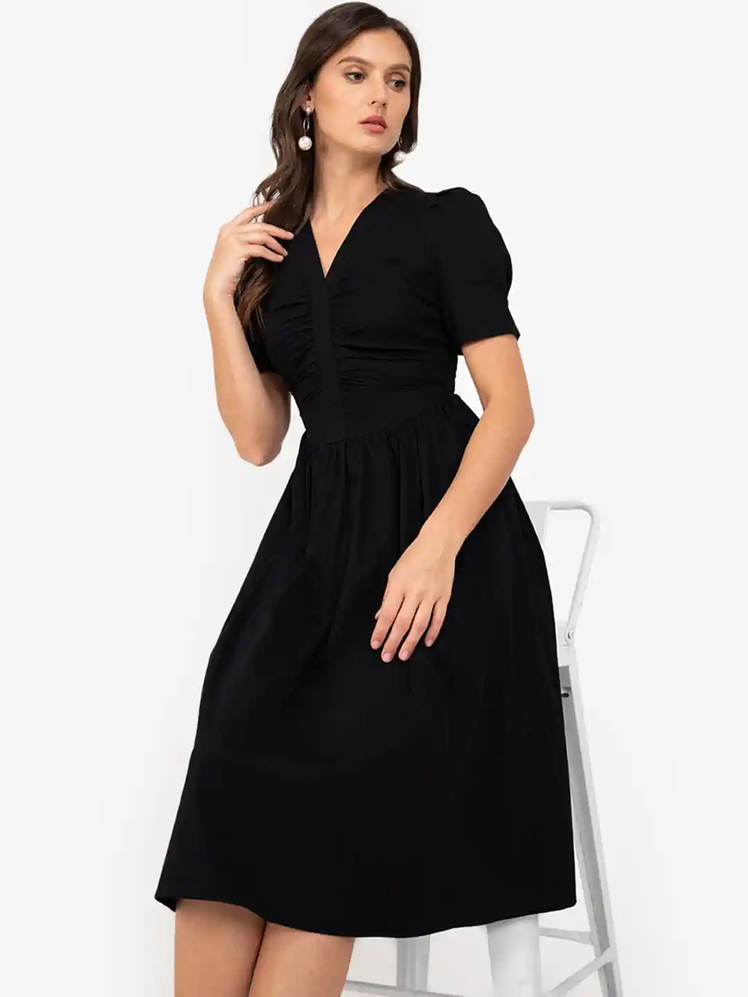 Buy ZALORA WORK Black Ruched Midi Formal Dress Dresses for Women