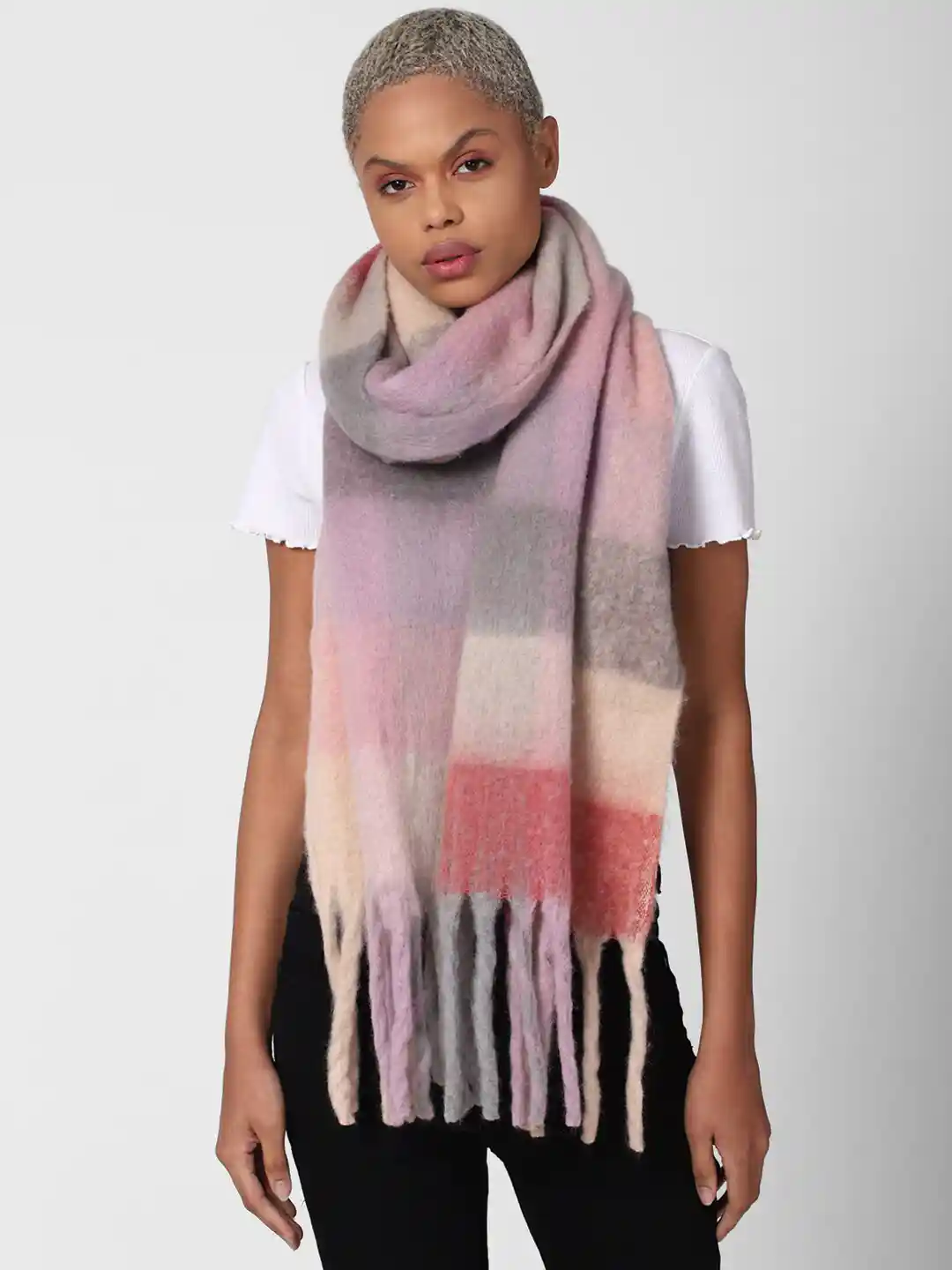 Buy FOREVER 21 Women Purple Grey Checked Scarf Scarves for