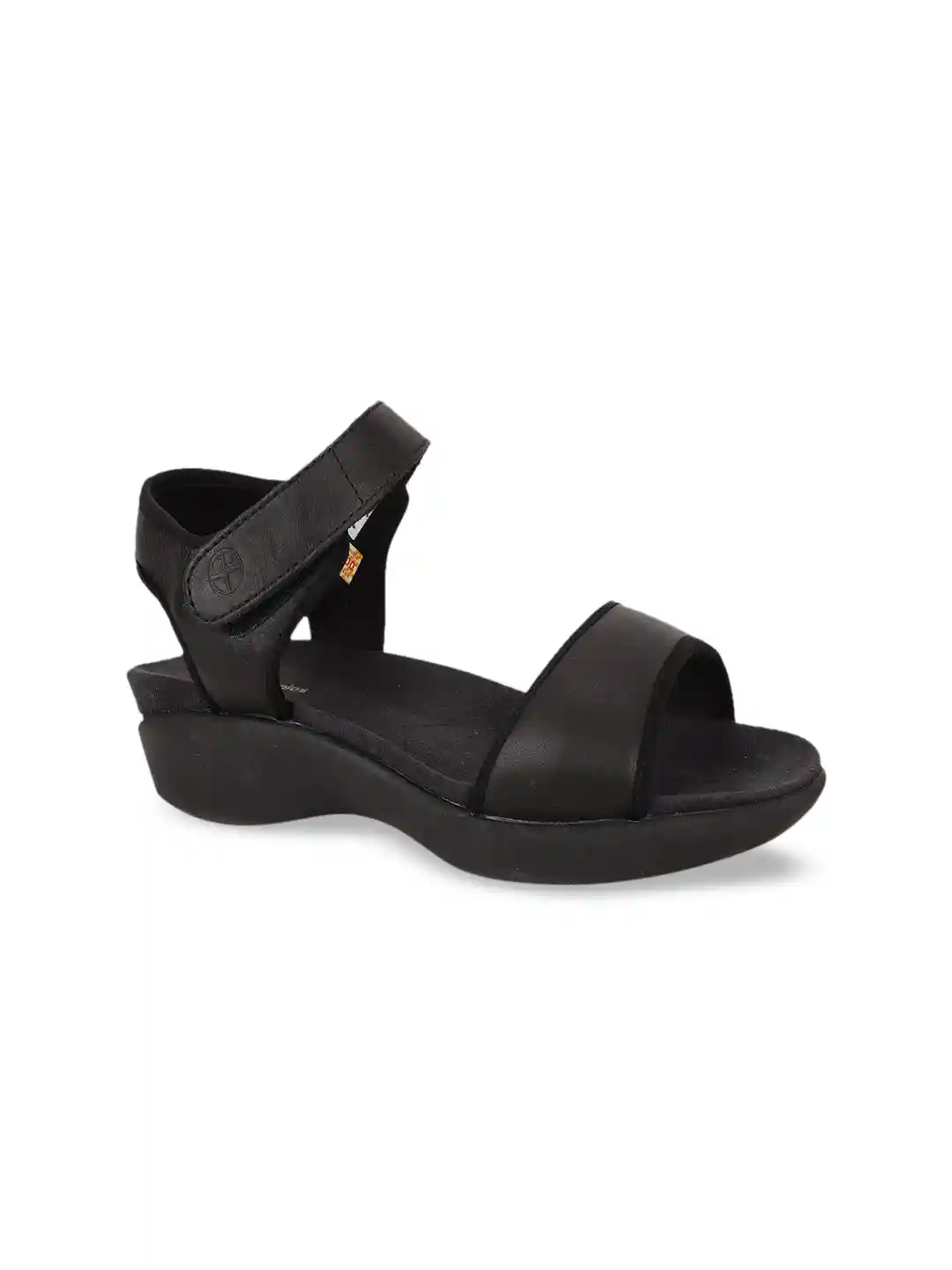 Hush Puppies Black Leather Wedge Sandals - Main Image