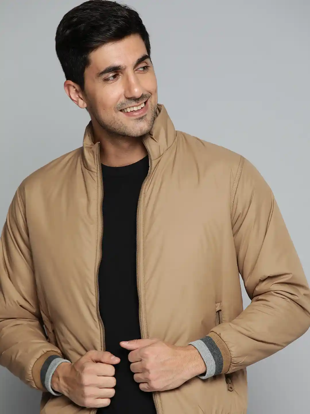 HERE&NOW Men Beige Solid Bomber Jacket