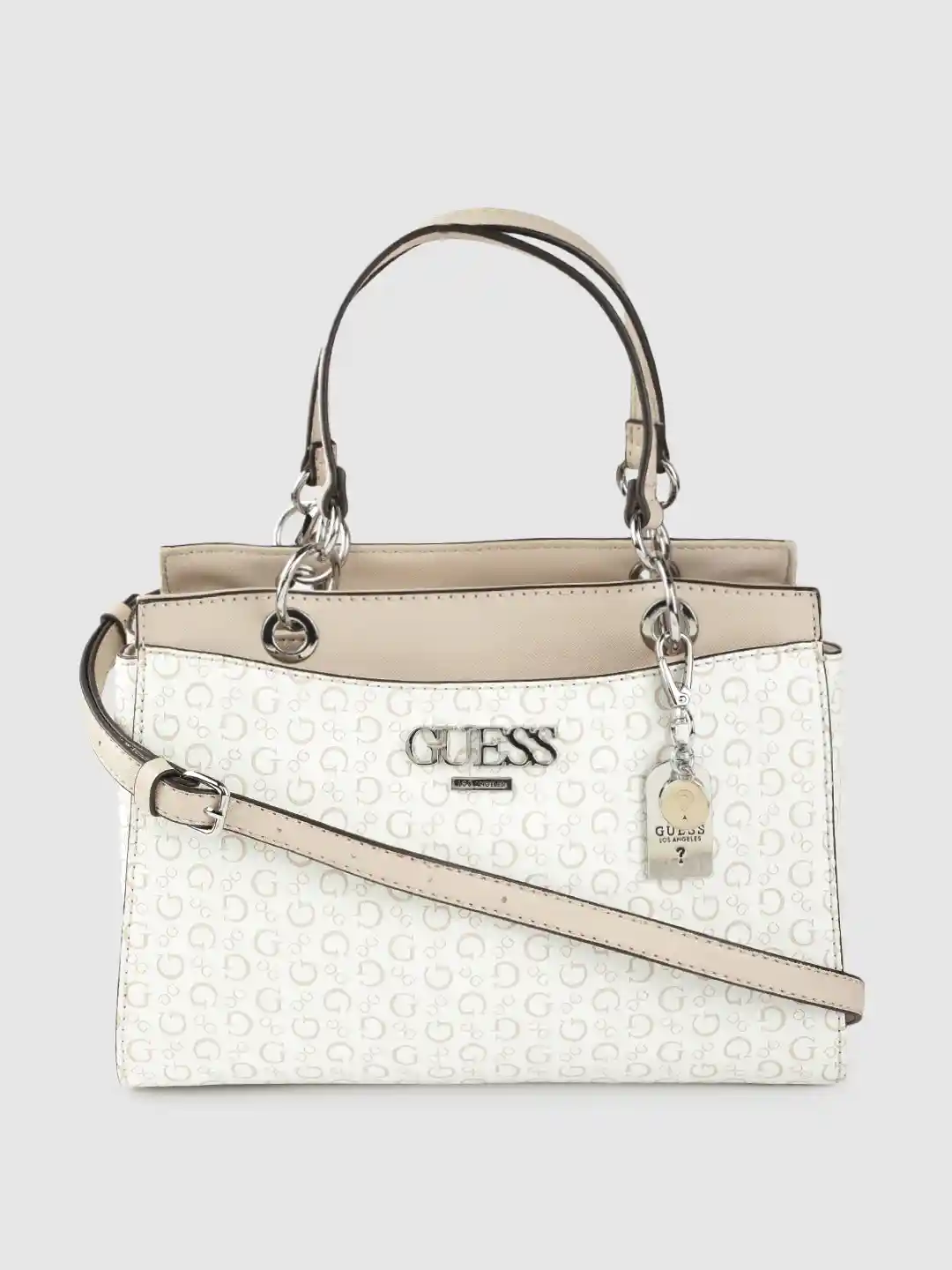 Buy GUESS Women White Beige Brand Logo Print Structured Shoulder
