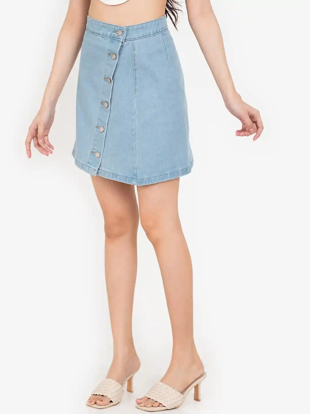 Buy ZALORA BASICS Women Blue Solid Midi A-line Denim Skirt