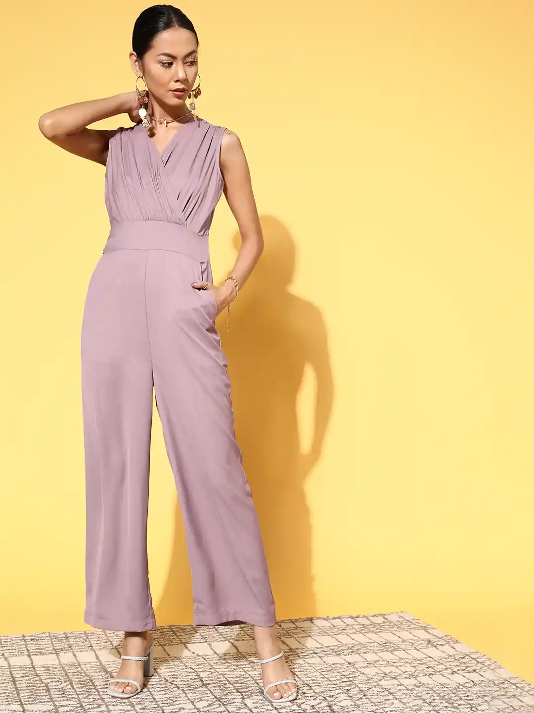 Buy SASSAFRAS Women Lavender Solid Joyful Jumpsuit - Jumpsuit for
