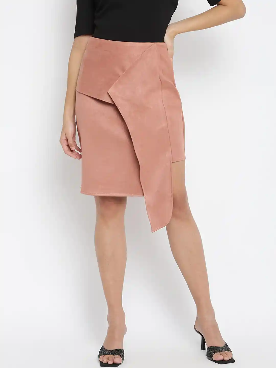 am ma Women Rose Pink Solid Pencil Skirt
