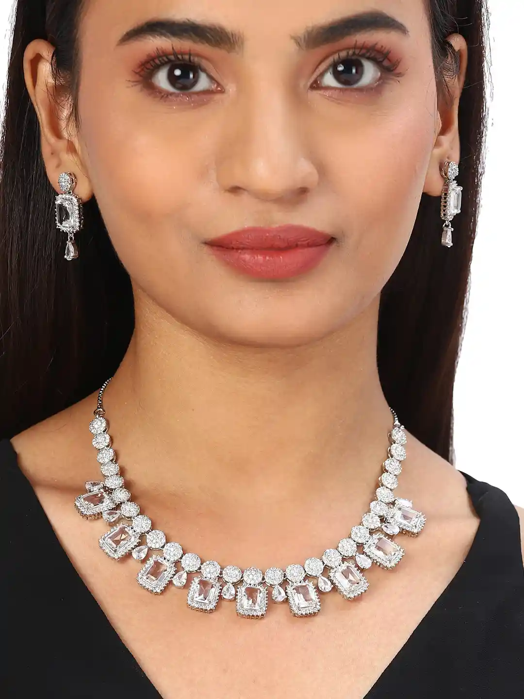 Buy Voylla White American Diamond CZ Silver Plated Brass Necklace
