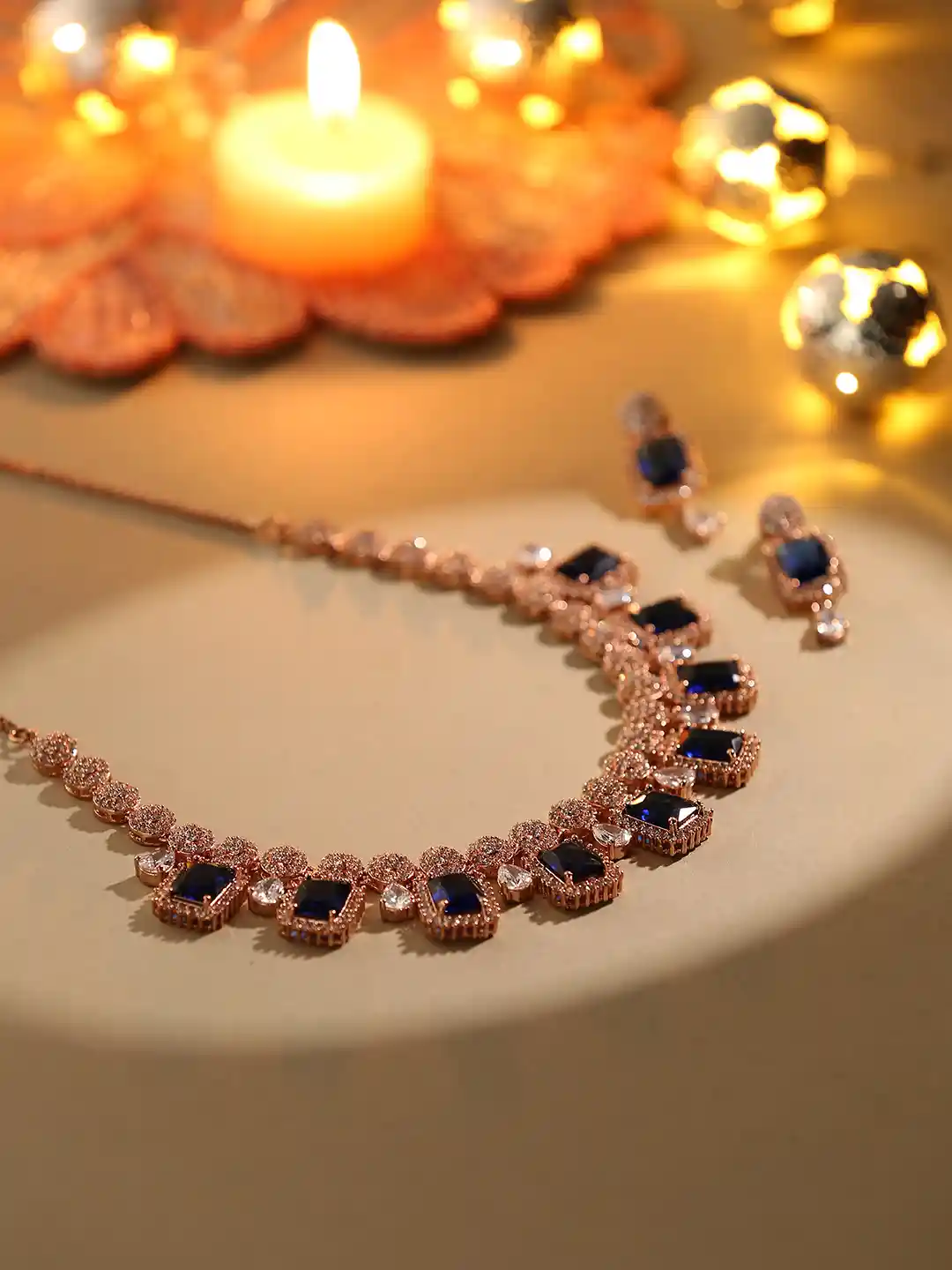 Buy Voylla Rose Gold-Plated American Diamond CZ Rose Necklace Set