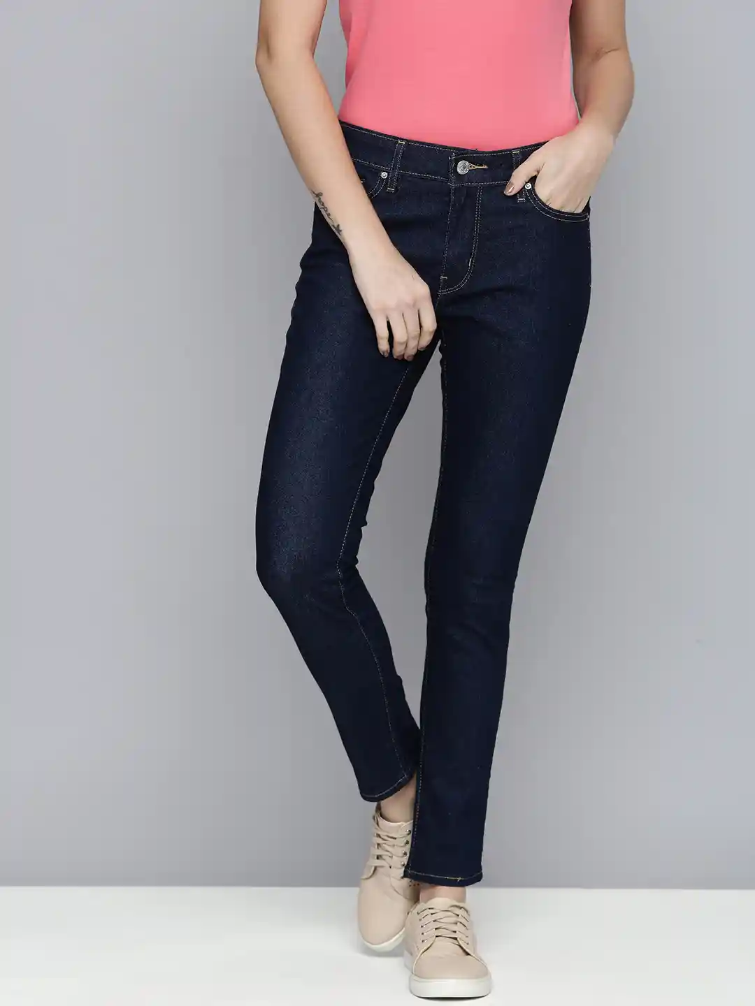 Buy Levis Women Navy Blue 711 Skinny Fit Mid-Rise Clean Look