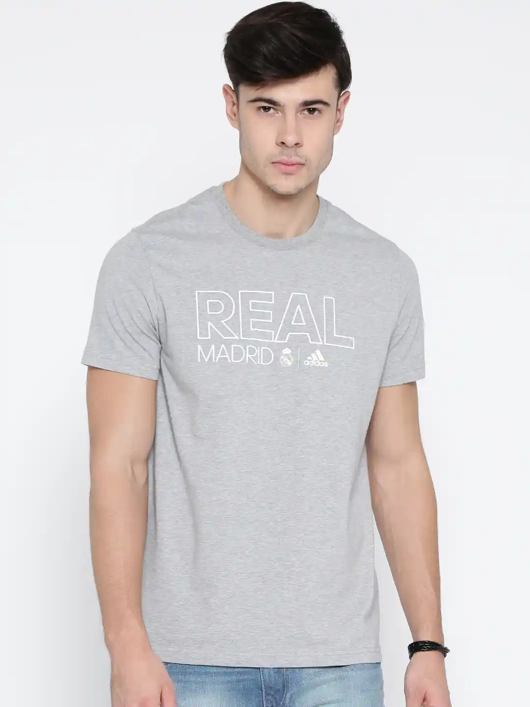 Buy ADIDAS Men Grey Melange Real Madrid FC Print Round Neck Jersey