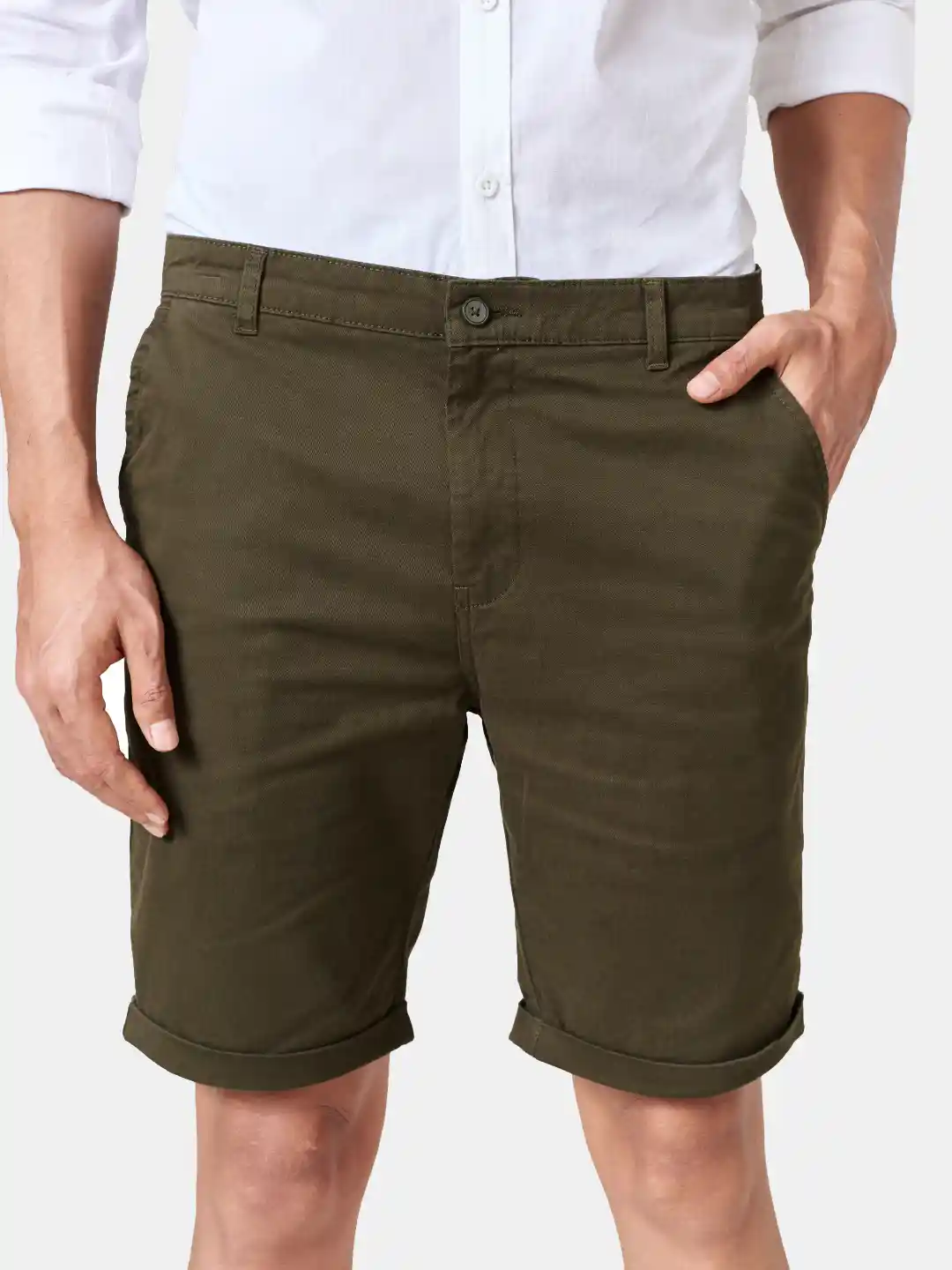 The Souled Store Men Olive Green Chino Shorts