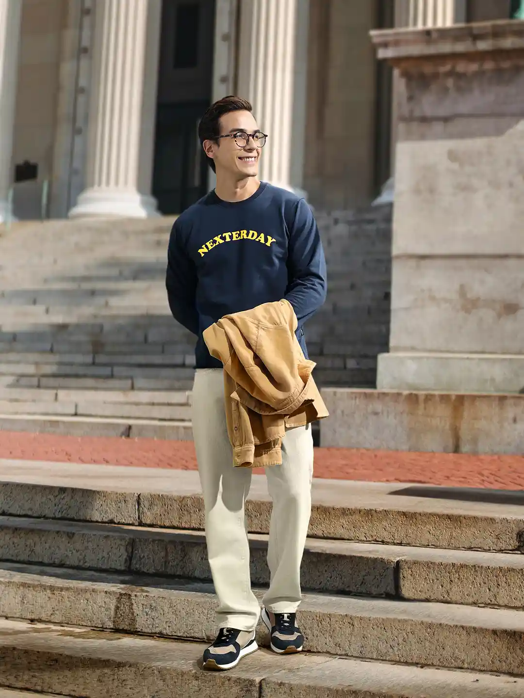 Buy Harvard Men Navy Blue Yellow Printed Sweatshirt