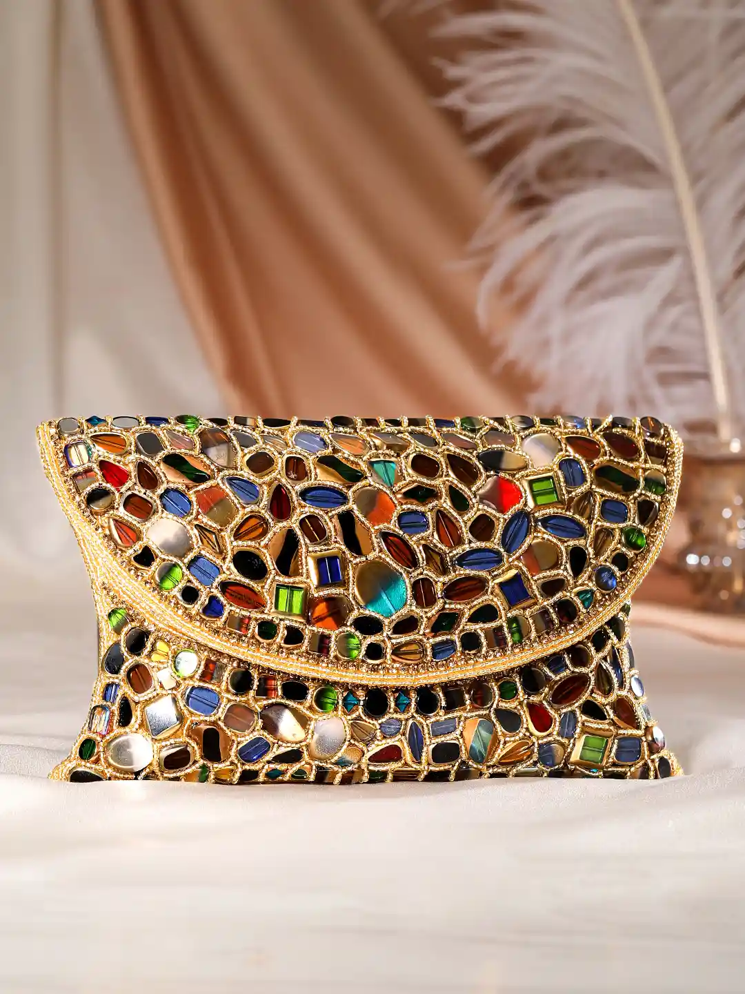 Buy Rubans Gold-Toned Red Embellished Purse Clutch Clutches