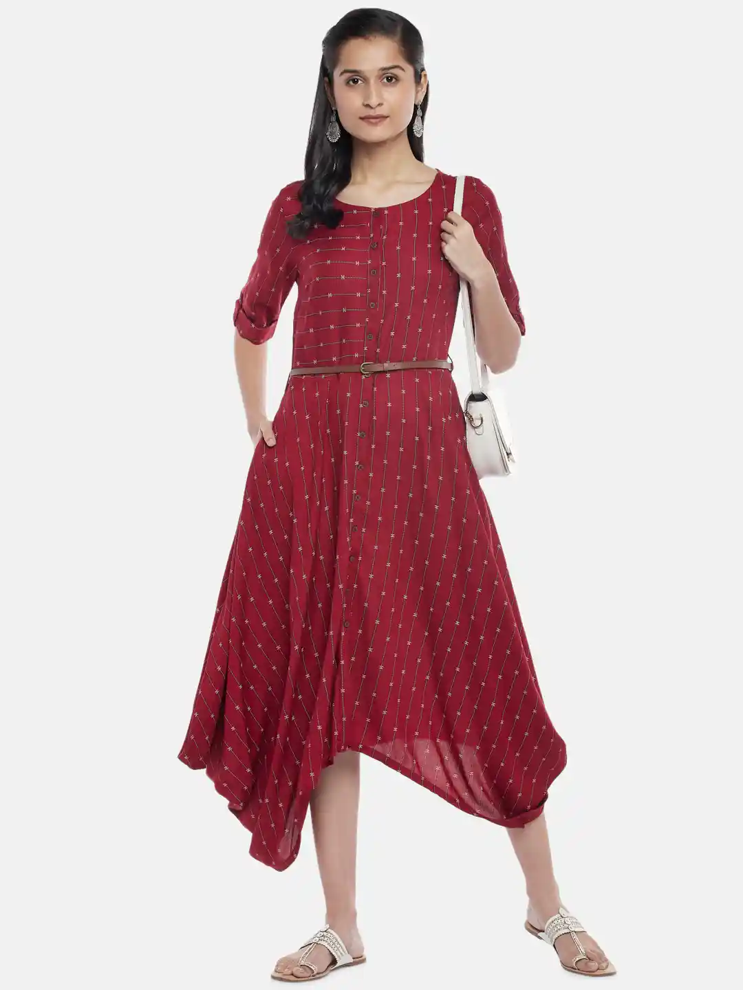 Buy AKKRITI BY PANTALOONS Red A-Line Midi Dress Ethnic Dresses