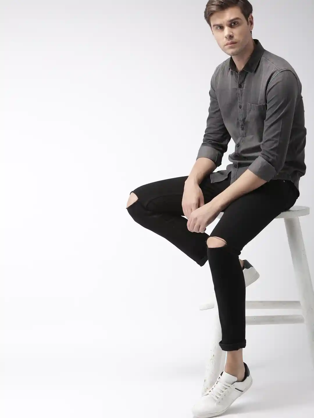 Buy HIGHLANDER Men Grey Slim Fit Denim Casual Shirt Shirts for