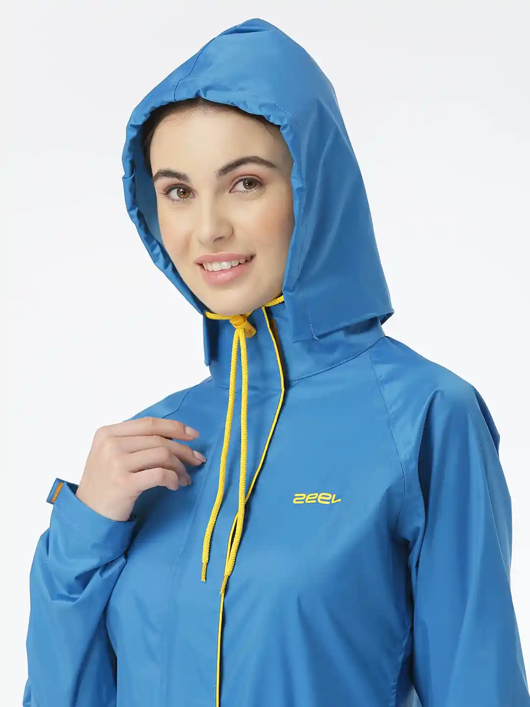 Buy Zeel Women Blue Yellow Solid Full Length Rain Jacket Rain - Main Image