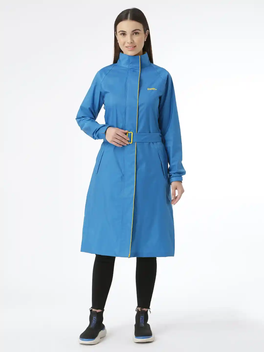 Buy Zeel Women Blue Yellow Solid Full Length Rain Jacket Rain