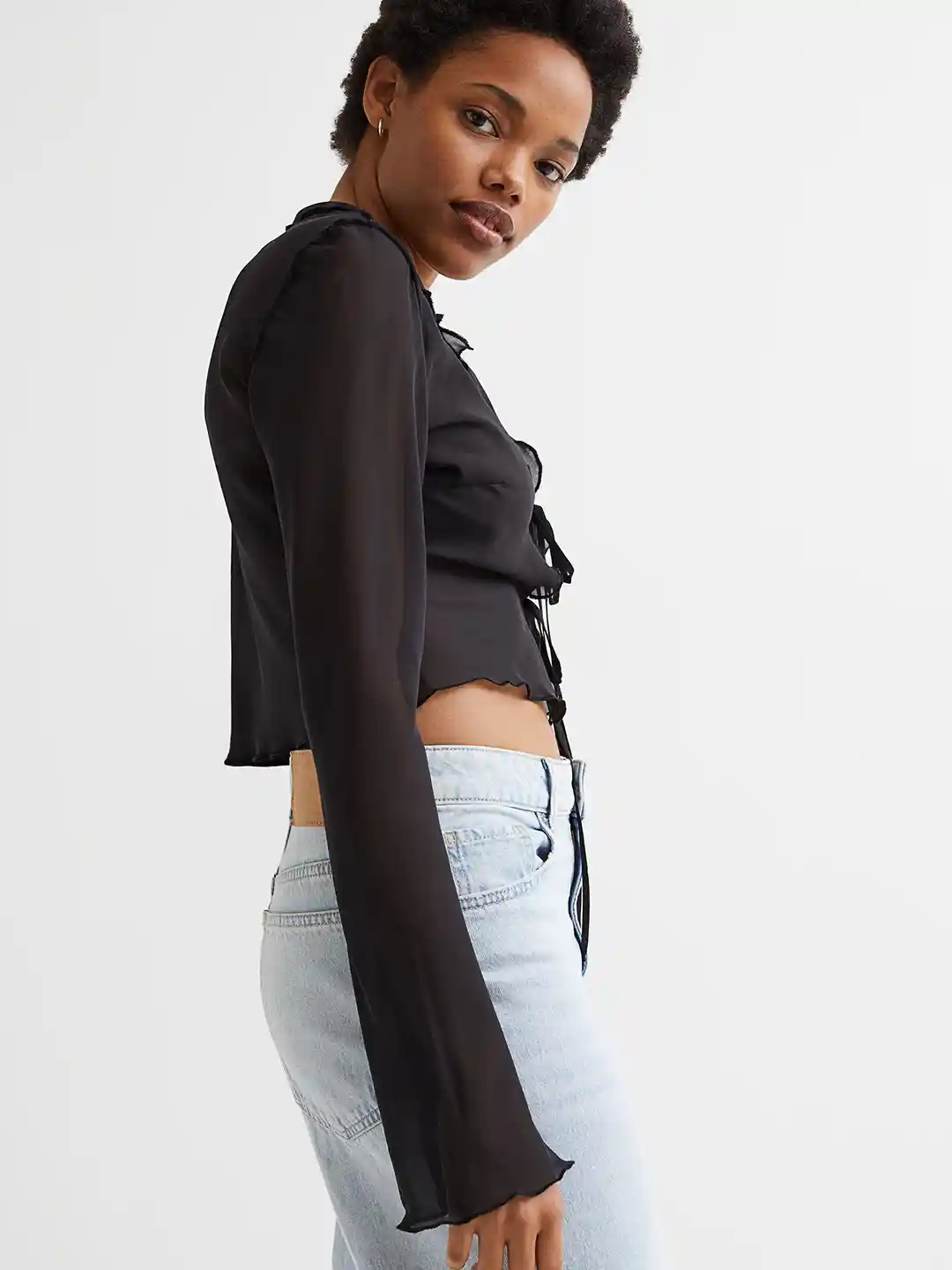 Buy H&M Black Tie-Front Chiffon Blouse Tops for Women 18170704