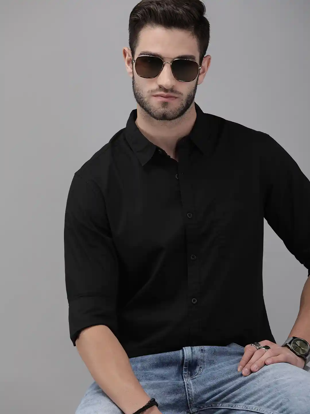Roadster Men Black Pure Cotton Casual Shirt