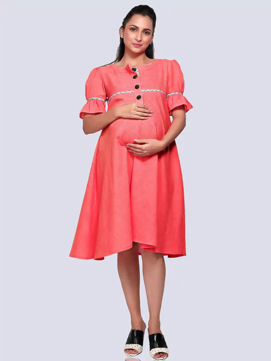 Mom For Sure by Ketki Dalal Peach-Coloured Maternity Dress