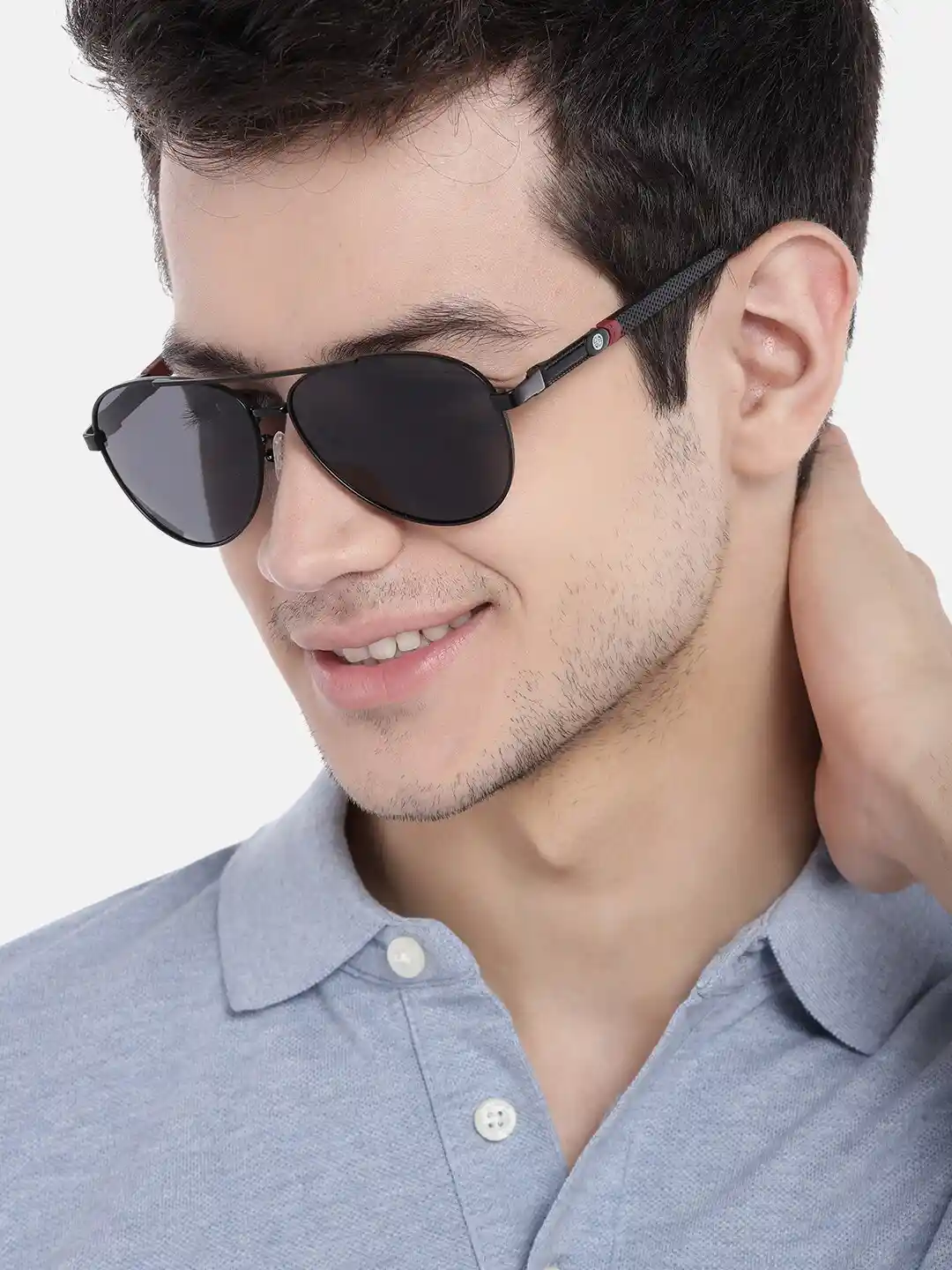 Carlton London Men Black Lens Black Aviator Sunglasses CLSW0297