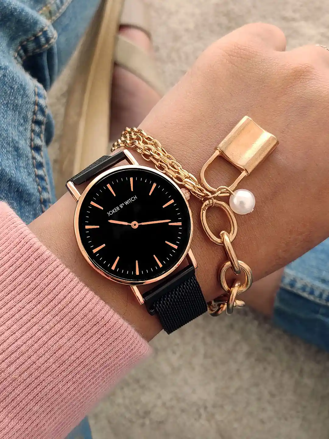 Buy JOKER WITCH Women Black Gold-Plated Watch Bracelet Gift