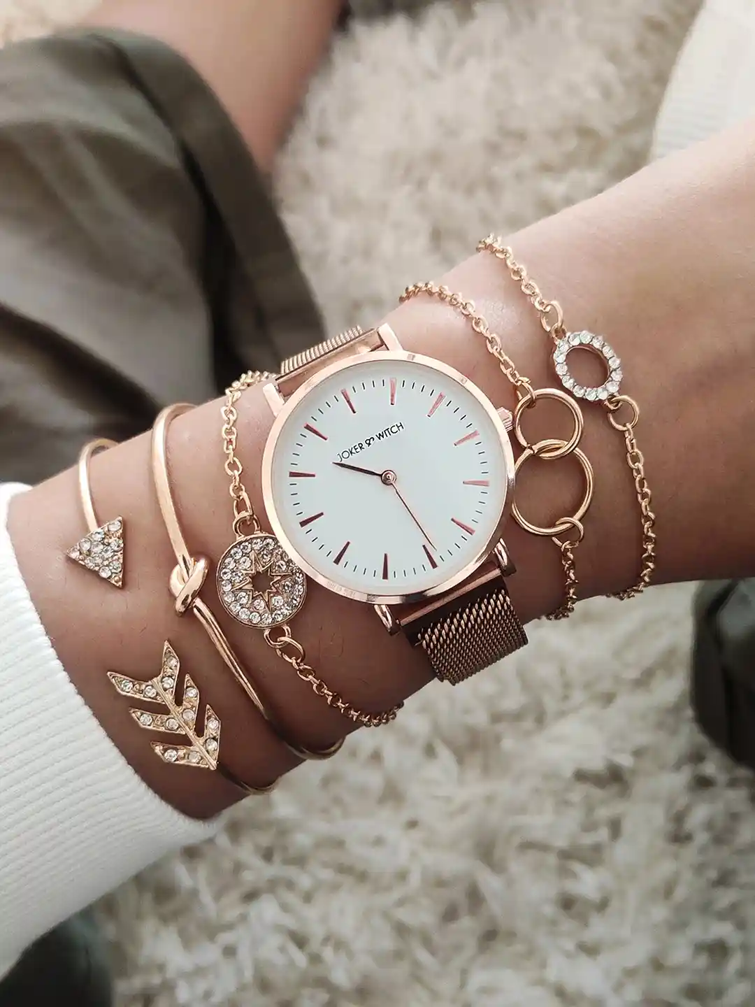 Buy JOKER WITCH Women Rose Gold White Watch Bracelet Stack
