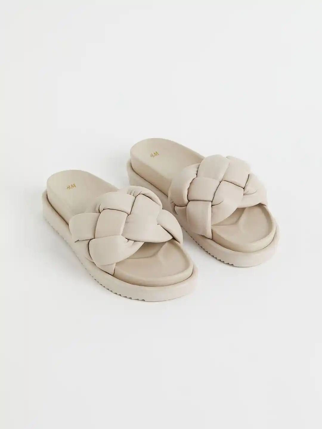 Buy H&M Women Beige Solid Leather Slides Flip Flops for Women
