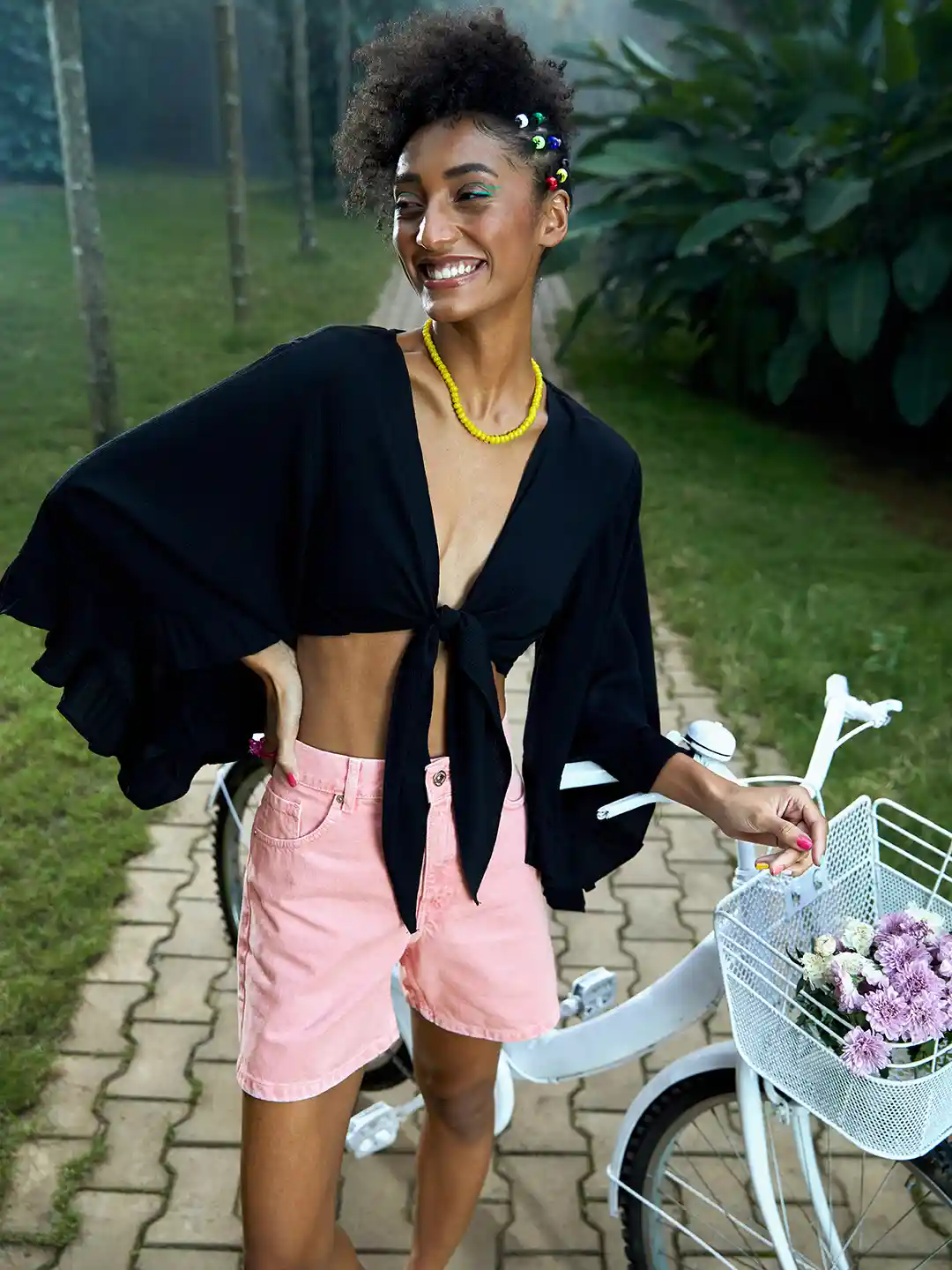 MANGO Women Pink Pure Cotton Solid High-Rise Denim Shorts