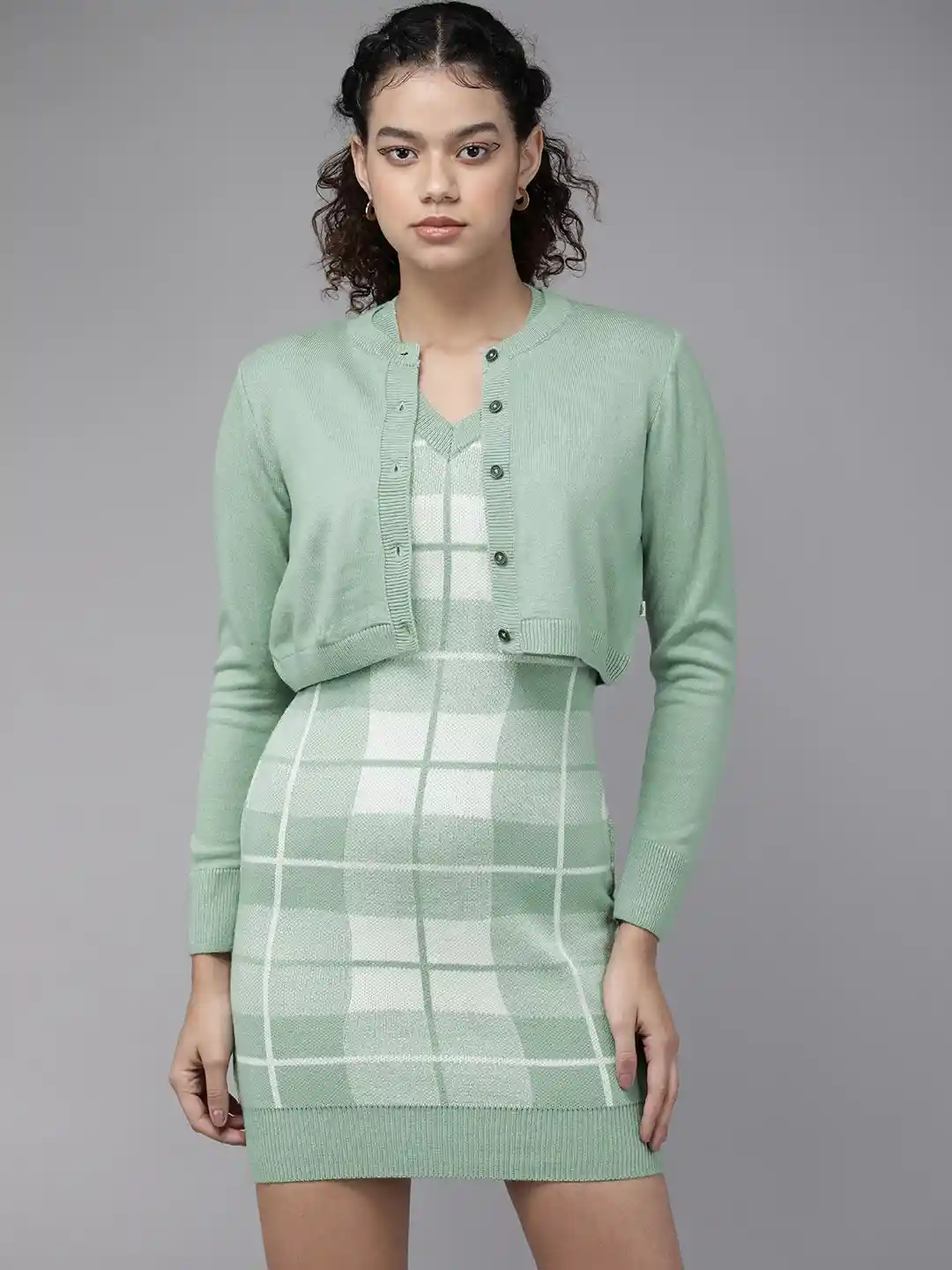 Buy The Roadster Life Women Green White Checked Bodycon