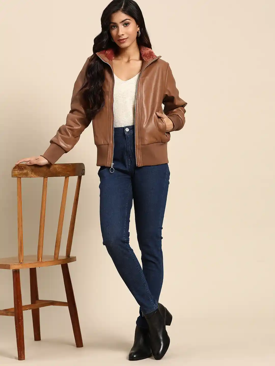 Buy all about you Women Brown Faux Leather Bomber Jacket Jackets