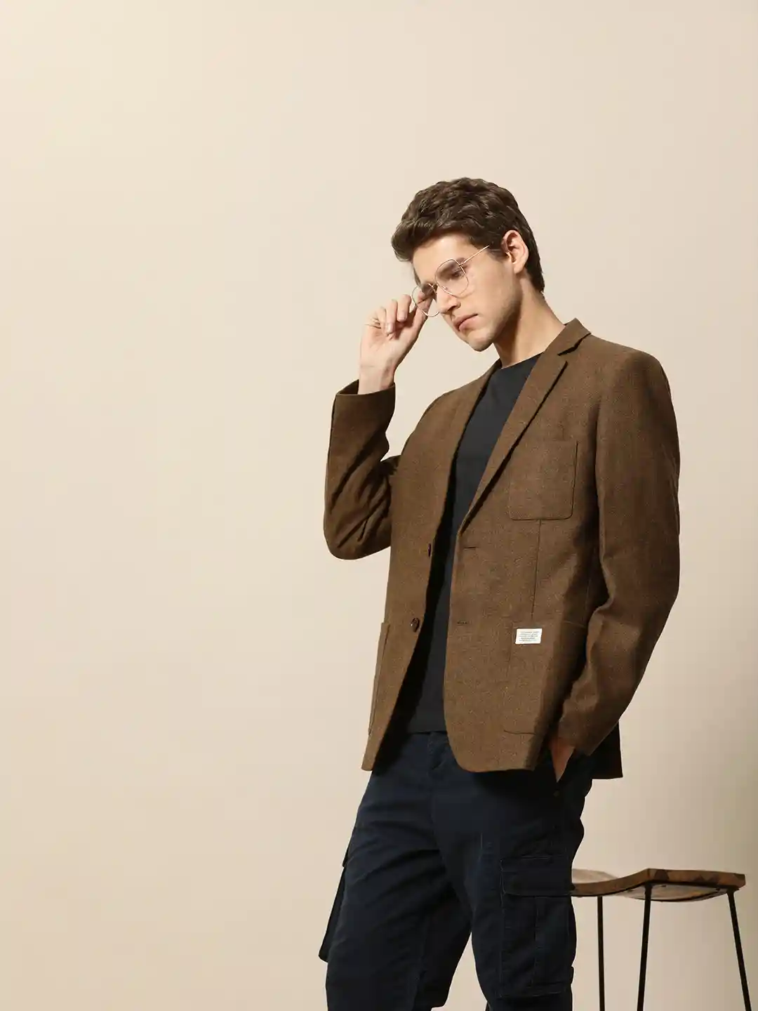 Buy Mr Bowerbird Men Brown Tailored Fit Solid 2SB Tweed Single