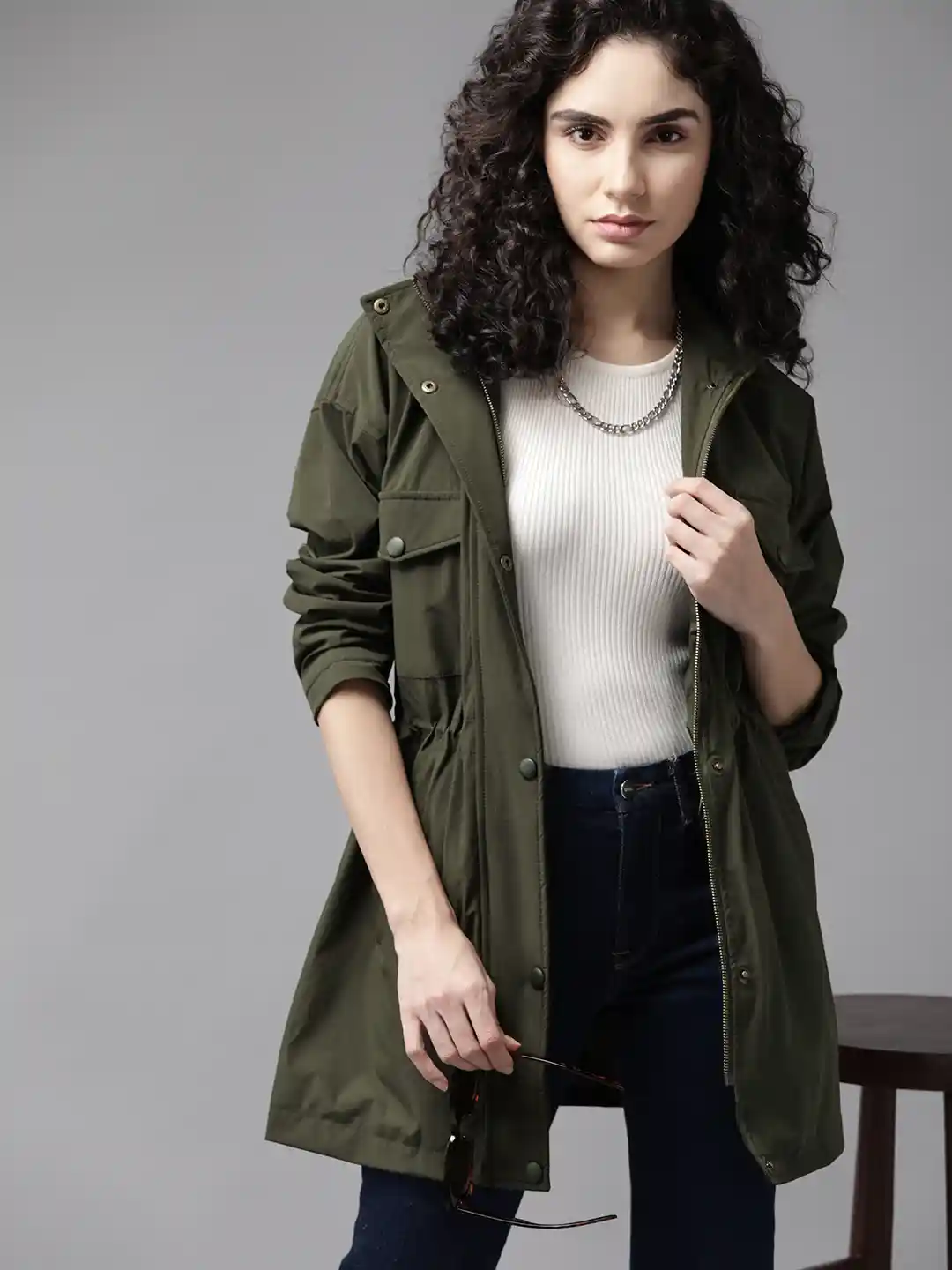 Buy The Roadster Lifestyle Women Olive Green Solid Longline