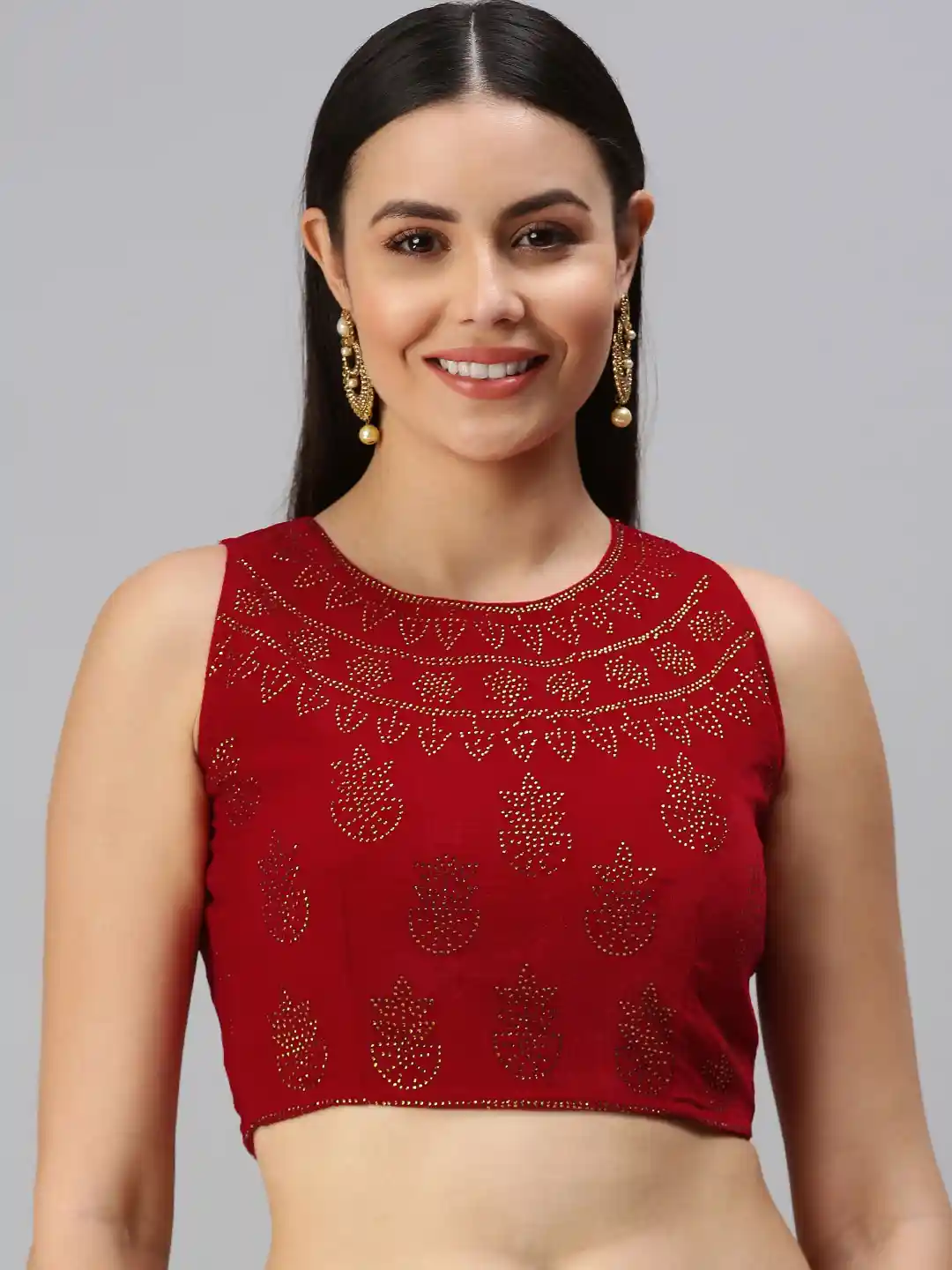 Buy flaher Red Embellished Velvet Padded Readymade Saree Blouse