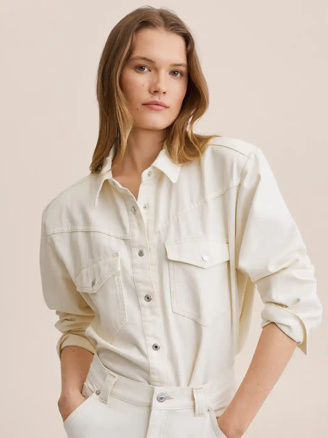 Buy MANGO Women Off White Pure Cotton Denim Casual Shirt Shirts
